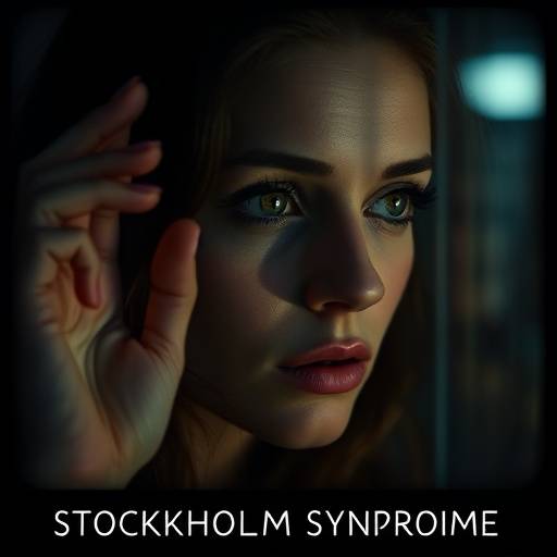 Affiche de la série 'Le Syndrome de Stockholm', montrant une femme regardant à travers une vitre avec une expression mélancolique.